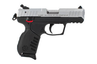 Ruger SR22 .22LR pistol with adjustable rear sight and silver slide
